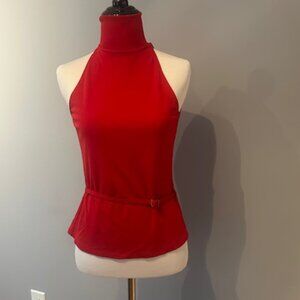 Donna Karan Sample Sale red top, no sleeves, open back, XS